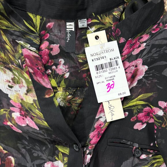 NWT: Kut from the Kloth Sheer Floral Button Down Blouse - Women's Size M - 1912 - Picture 2 of 3